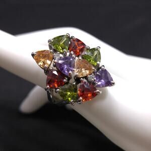 1990s Multicolor CZ Rhinestone Ring 18K GE Vintage Statement